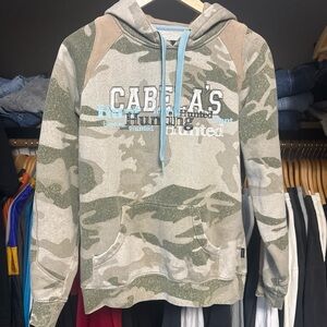 Cabela's Women's CamoHunting Hoodie Sweatshirt SizeMedium Blue Logo Pullover